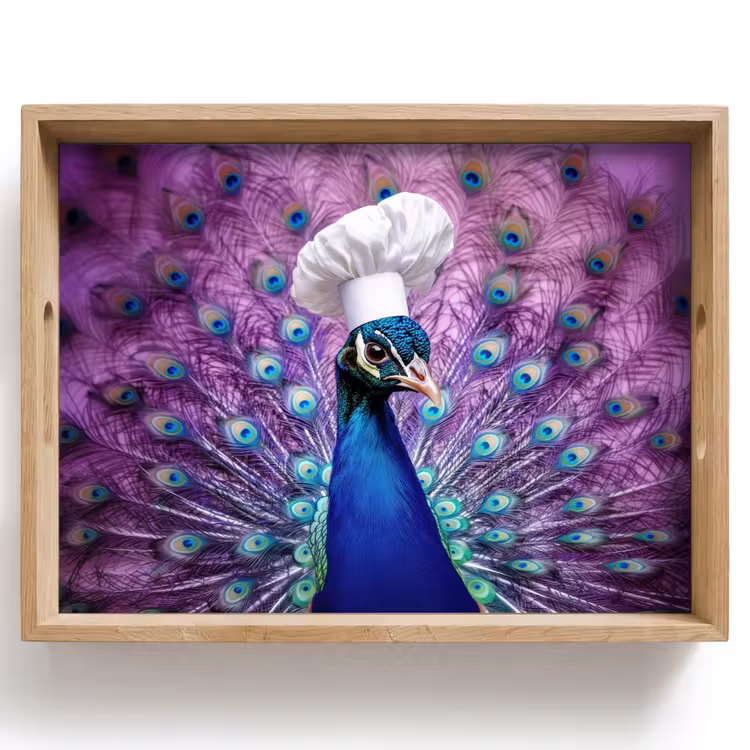 Tablett - Pfau - Kochmütze - Cool - Lila — 1