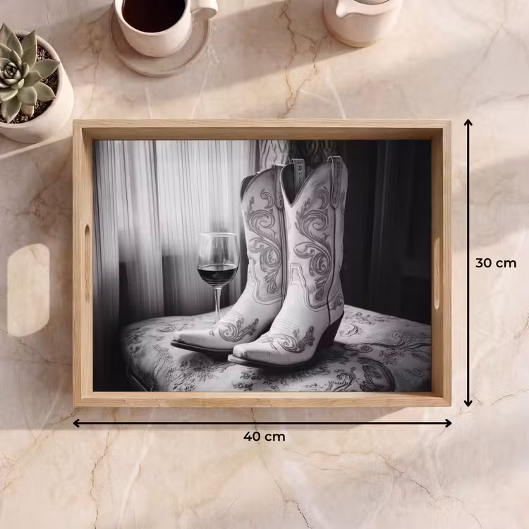 Tablett - Wein - Cowboystiefel - Fensterlicht - Weiß — 7