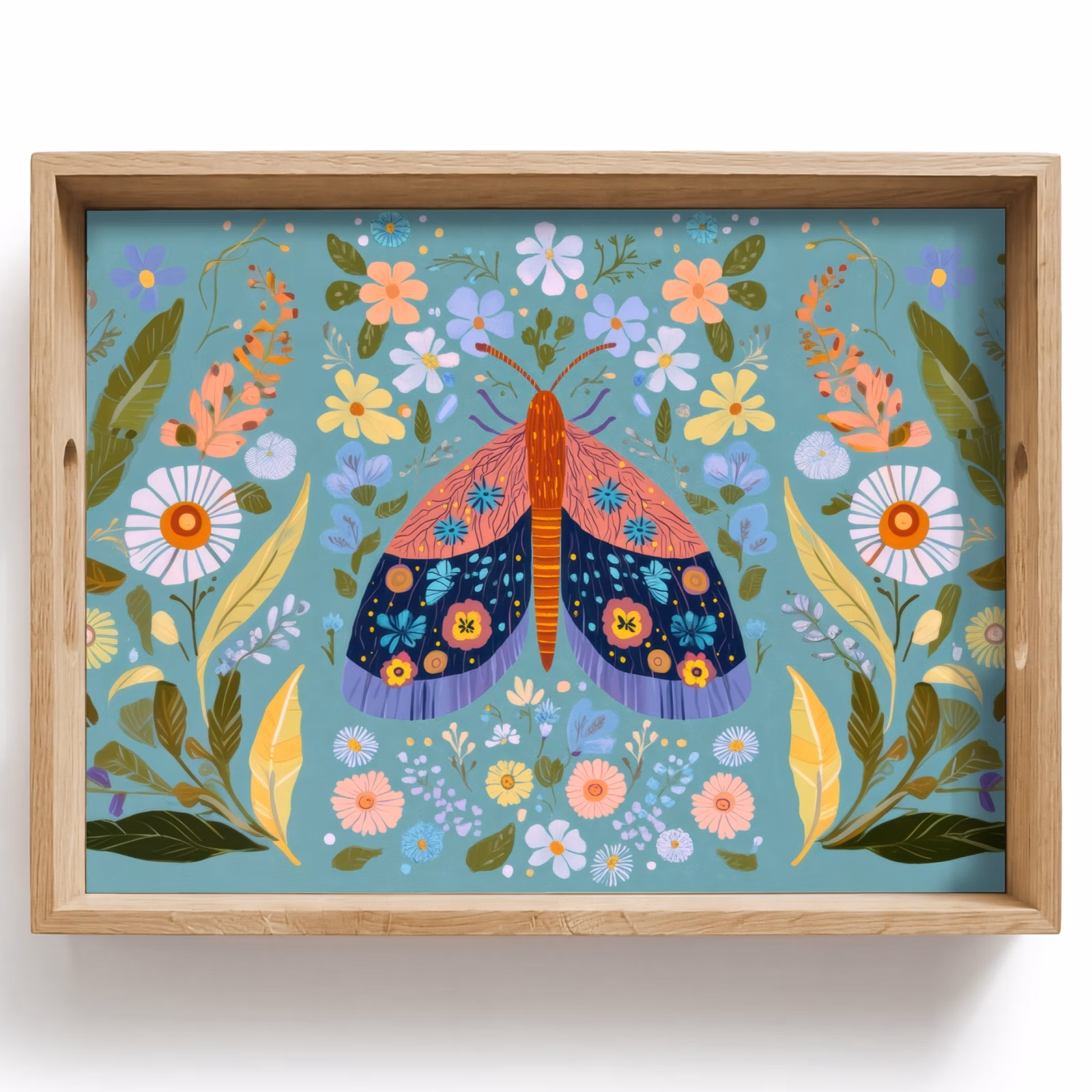 Tablett - Schmetterling - Ornamental - Blumen - Blätter — 1