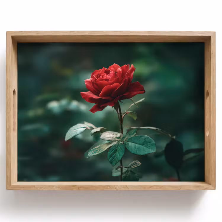 Tablett - Rose - Blätter - Tiefrot — 1