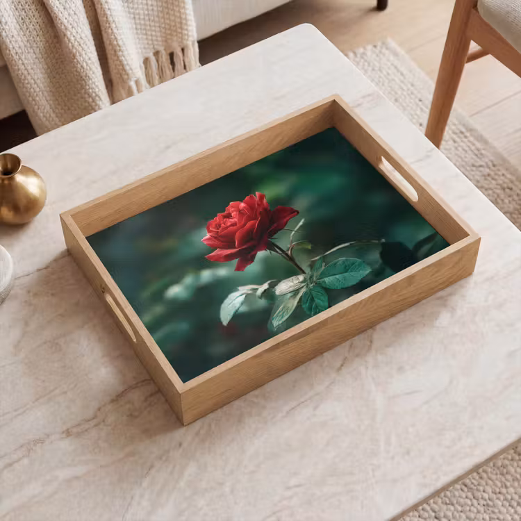 Tablett - Rose - Blätter - Tiefrot — 2
