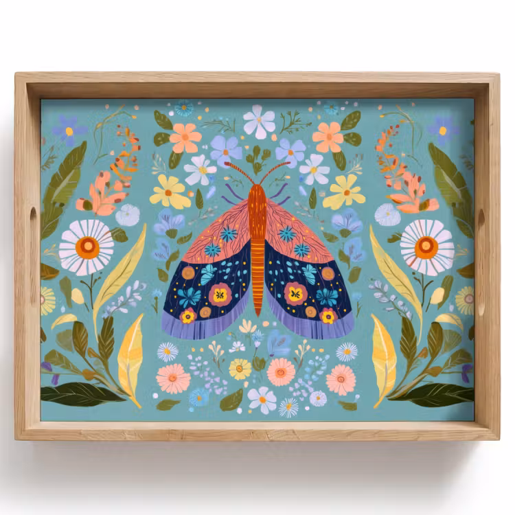 Tablett - Schmetterling - Ornamental - Blumen - Blätter — 1