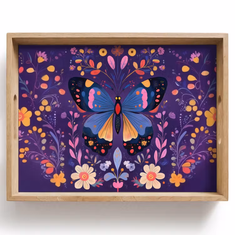 Tablett - Verschnörkelt - Blumen - Schmetterling - Lila — 1
