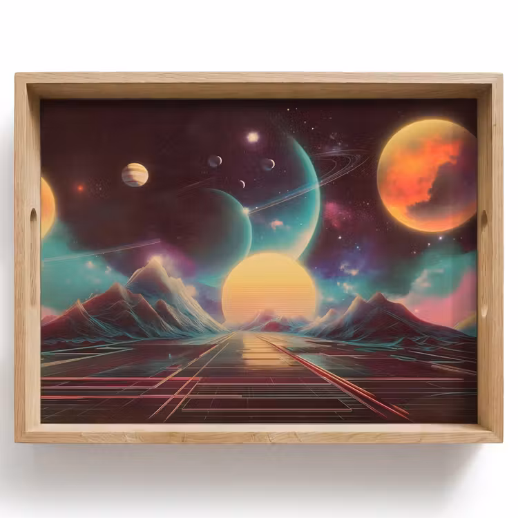 Tablett - Planeten - Neon - Berglandschaft - Sonne — 1