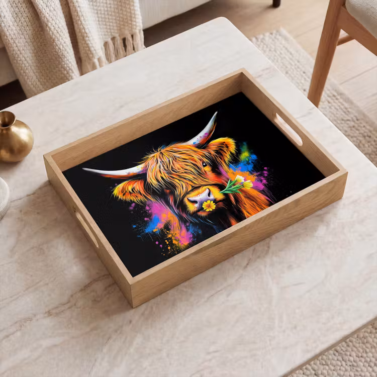 Tablett - Schottischer Highlander - Graffiti - Bunt - Blume - Tiere — 2