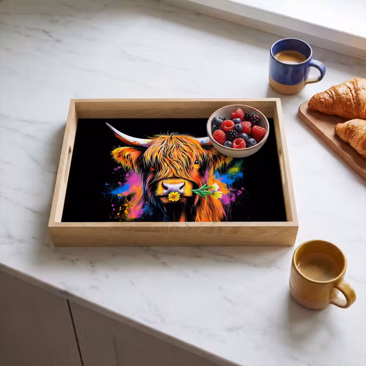 Tablett - Schottischer Highlander - Graffiti - Bunt - Blume - Tiere — 3