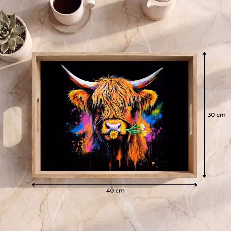 Tablett - Schottischer Highlander - Graffiti - Bunt - Blume - Tiere — 7