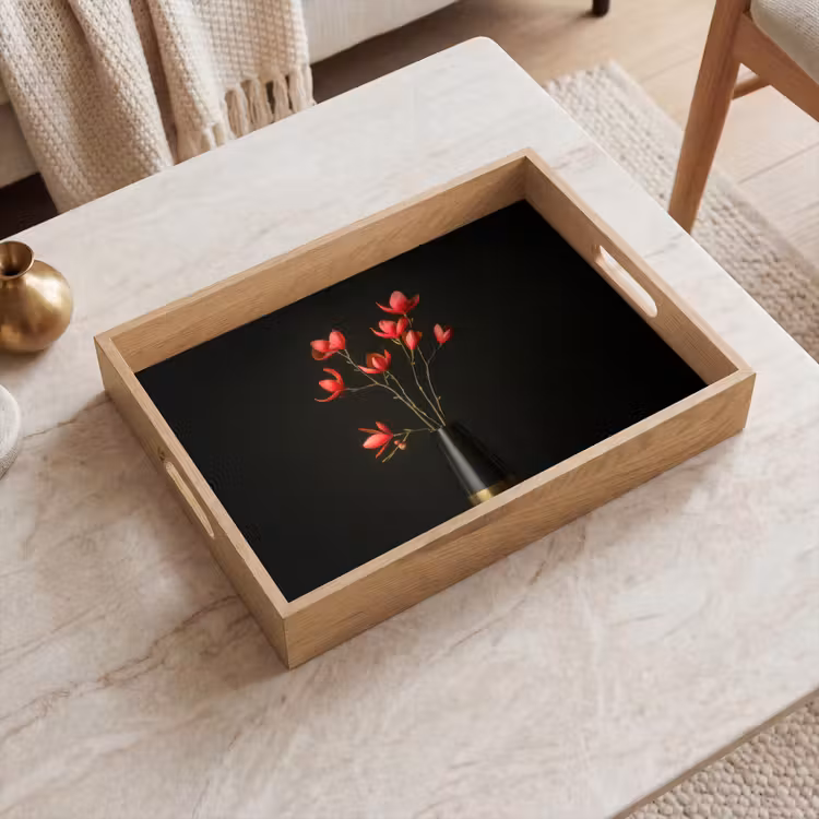 Tablett - Rot - Blumen - Vase — 2