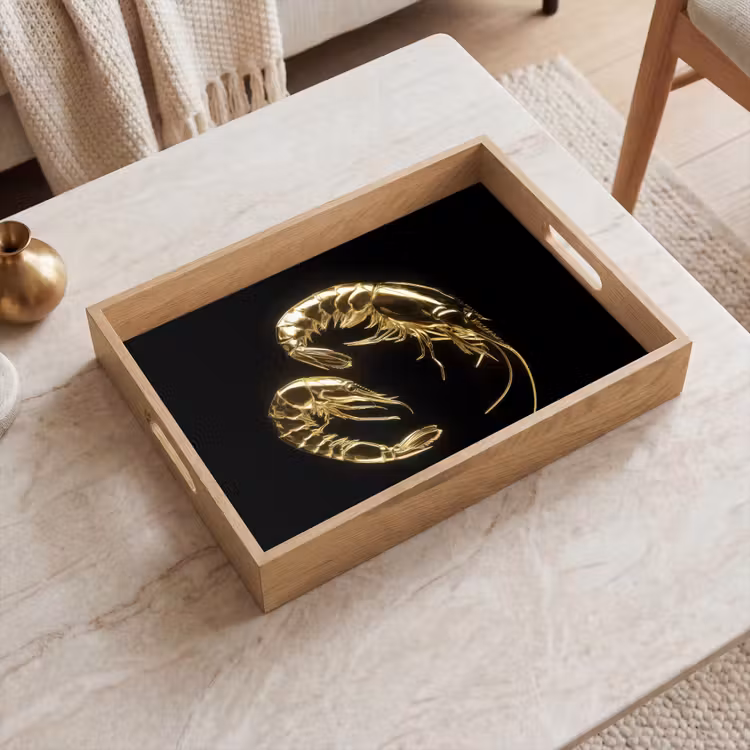 Tablett - Shrimps - Schwarz - Gold - Tiere — 2
