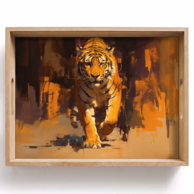 Tablett - Tiger - Gemalt - Orange - Pinselstriche — 1