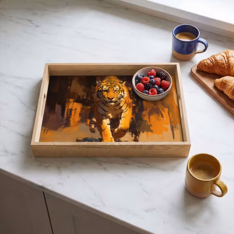 Tablett - Tiger - Gemalt - Orange - Pinselstriche — 3