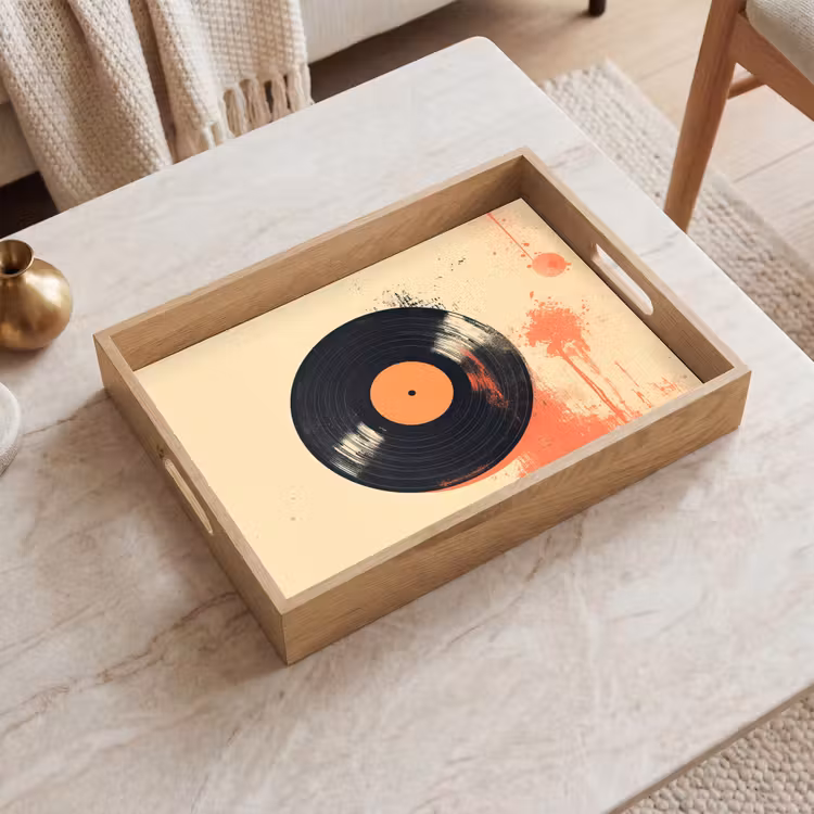 Tablett - Vinylplatte - Schwarz - Farbspritzer - Retro — 2