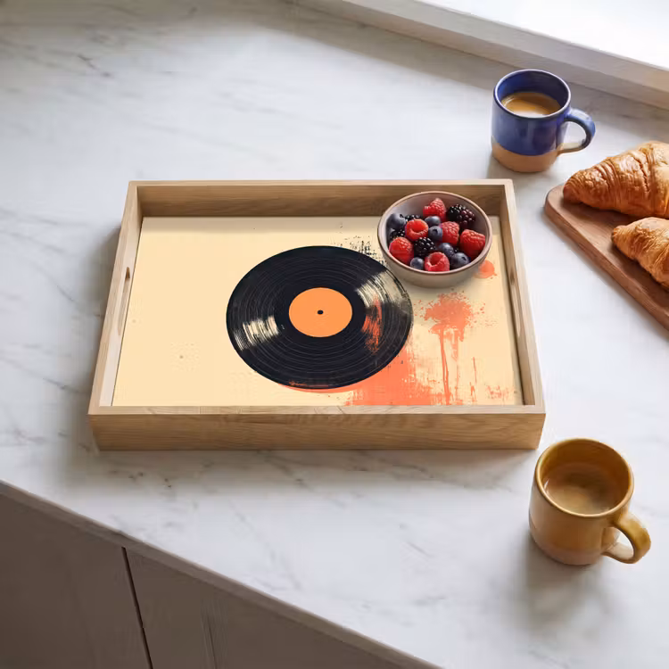 Tablett - Vinylplatte - Schwarz - Farbspritzer - Retro — 3