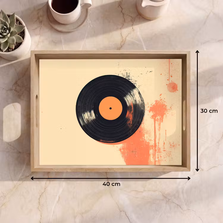 Tablett - Vinylplatte - Schwarz - Farbspritzer - Retro — 7