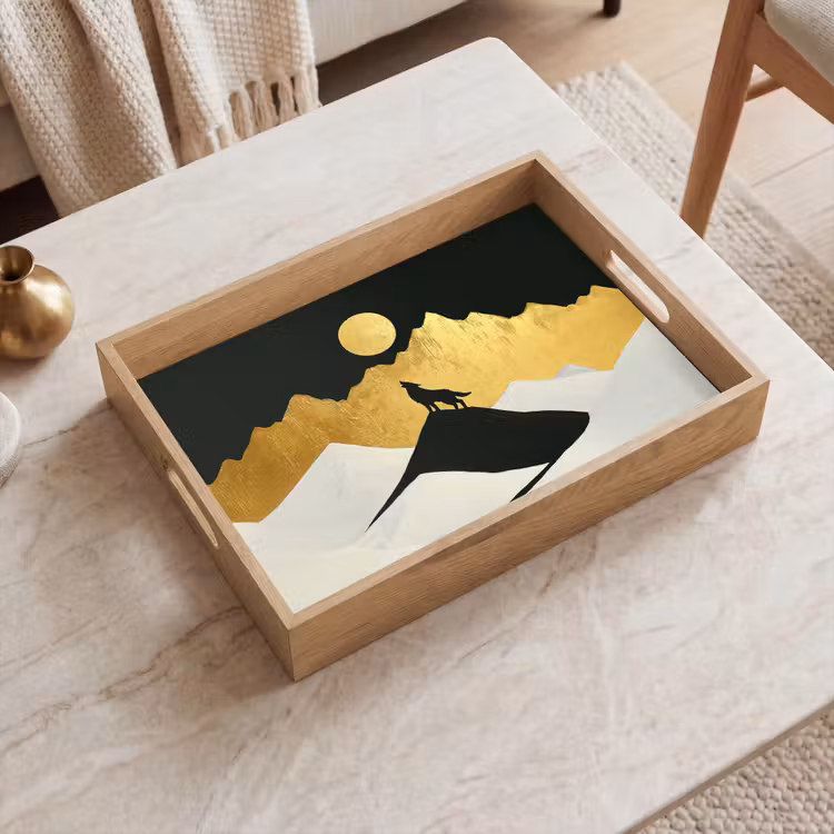 Tablett - Wolf - Berg - Mond - Schwarz — 2