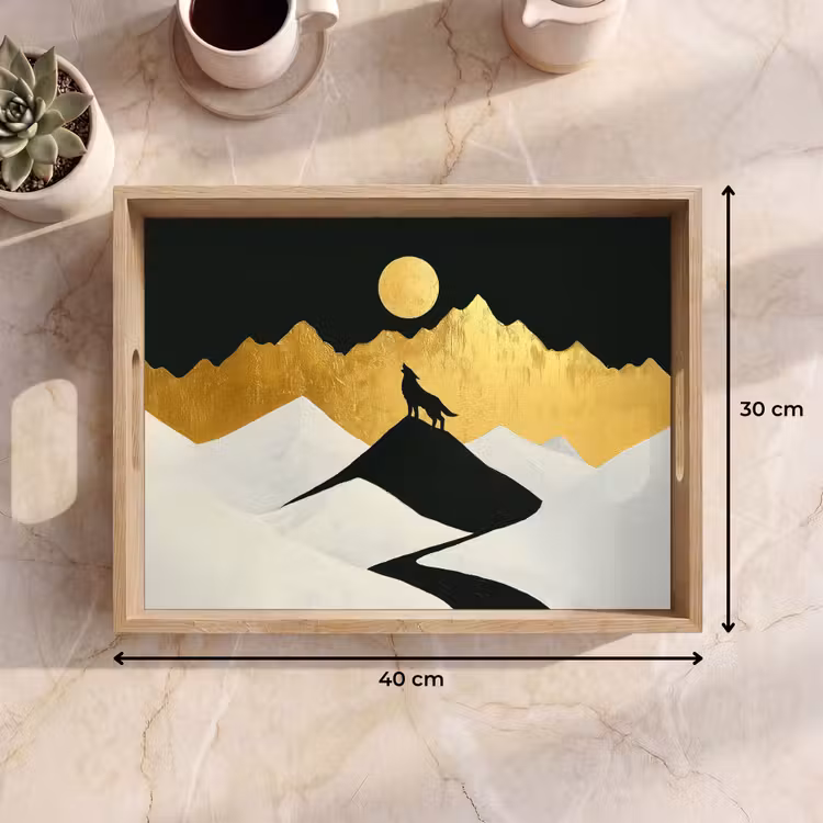 Tablett - Wolf - Berg - Mond - Schwarz — 7