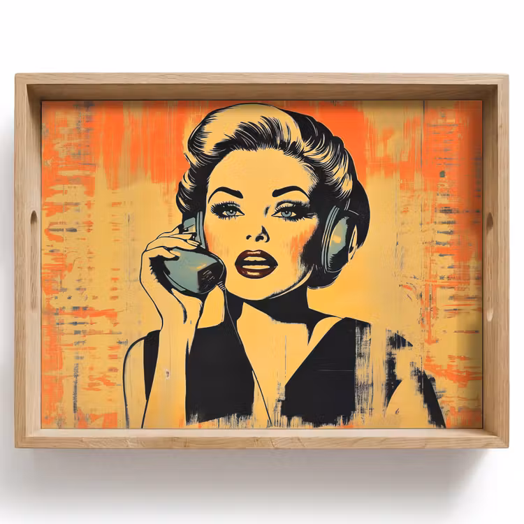 Tablett - Retro - Frau - Kopfhörer - Orange — 1
