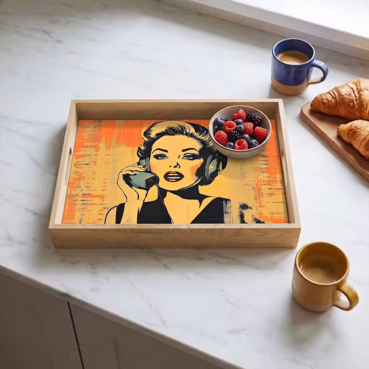 Tablett - Retro - Frau - Kopfhörer - Orange — 3