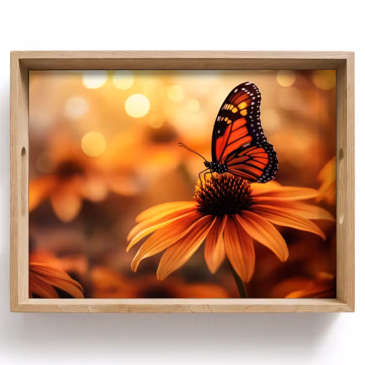 Tablett - Schmetterling - Blumen - Orange — 1