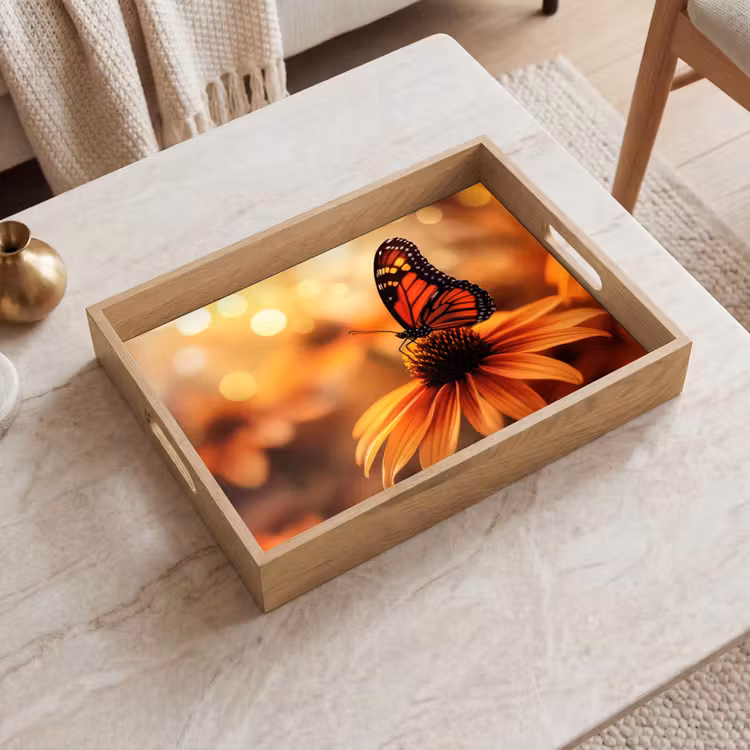 Tablett - Schmetterling - Blumen - Orange — 2