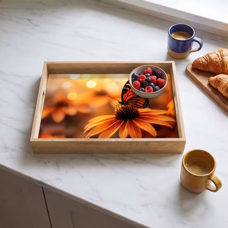 Tablett - Schmetterling - Blumen - Orange — 3