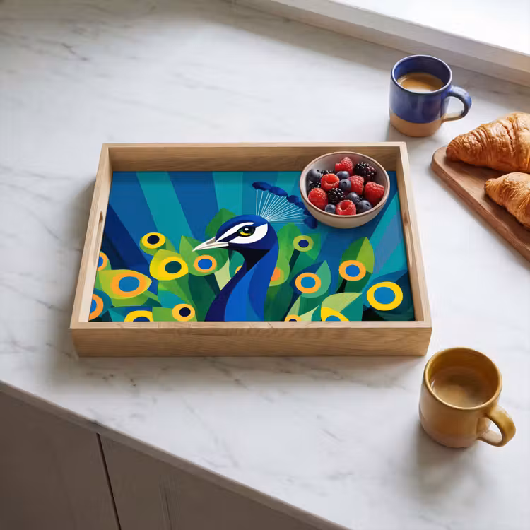 Tablett - Pfau - Kreise - Blau — 3