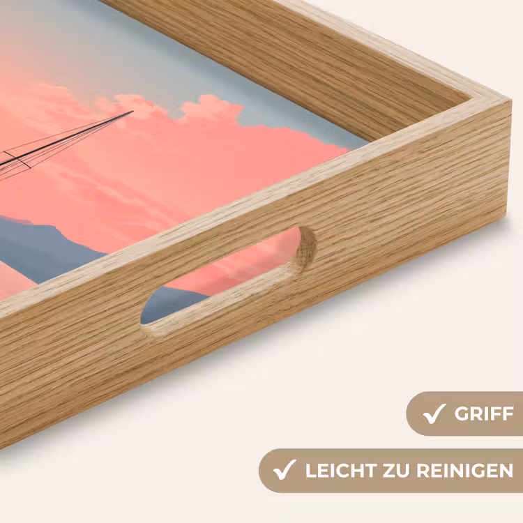 Tablett - Segelboot - Rosa Meer - Sonnenuntergang - Berge — 8