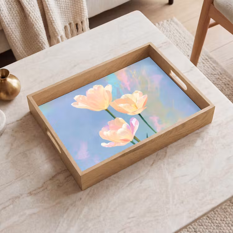 Tablett - Tulpen - Rosa Akzente - Blau — 2