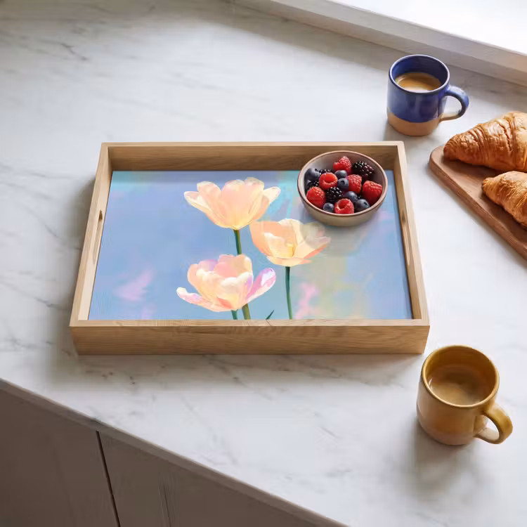 Tablett - Tulpen - Rosa Akzente - Blau — 3