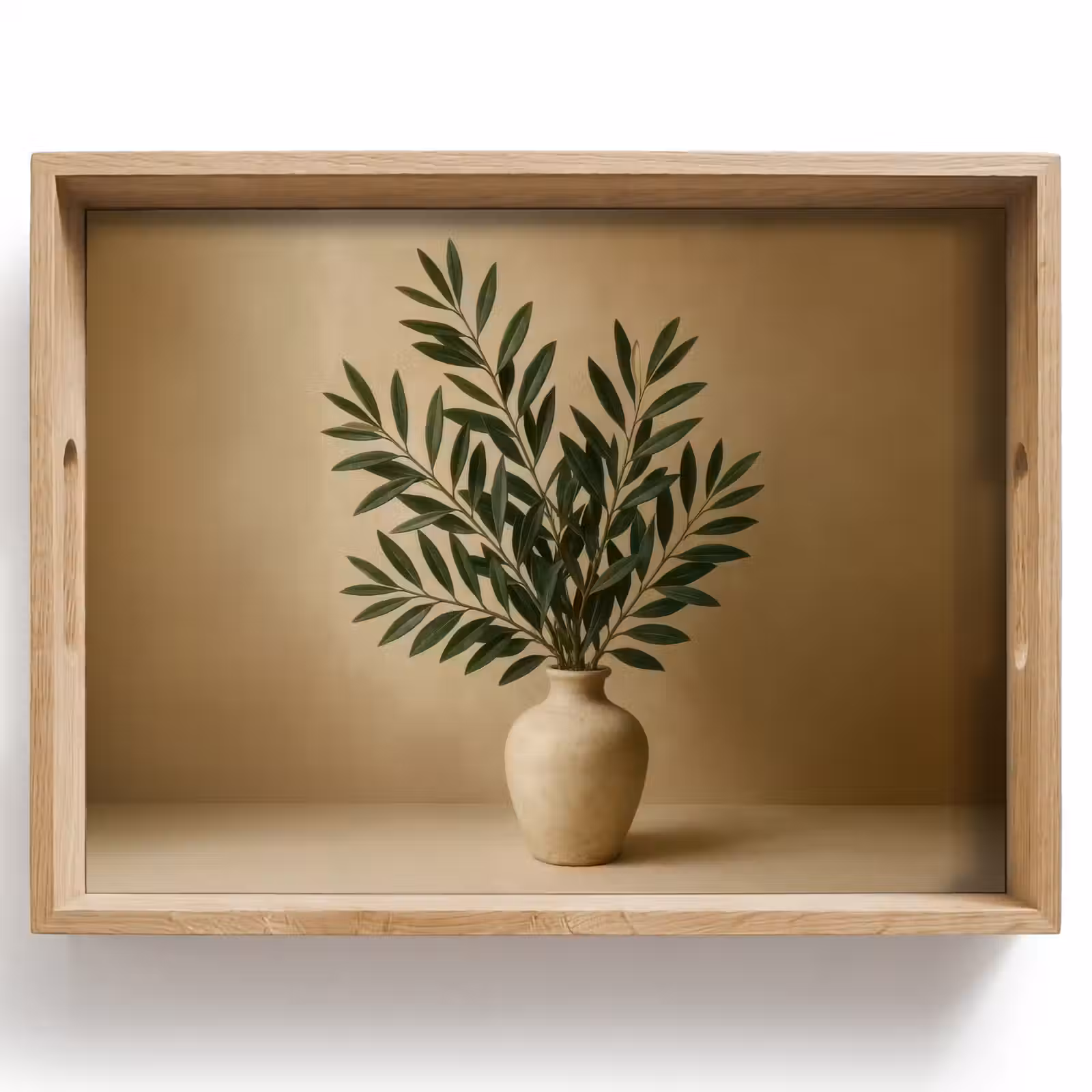 Tablett - Vase - Olivenzweige - Blätter - Beige — 1