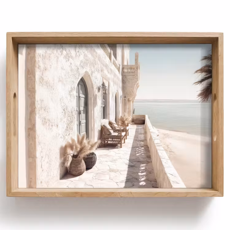 Tablett - Terrasse - Stühle - Strand - Beige — 1