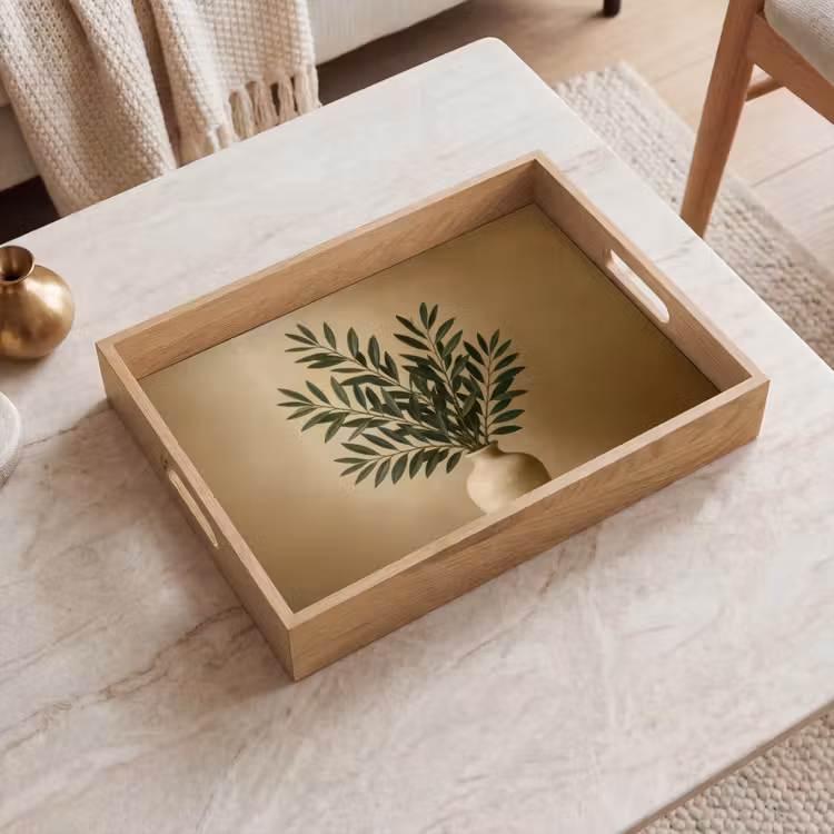 Tablett - Vase - Olivenzweige - Blätter - Beige — 2