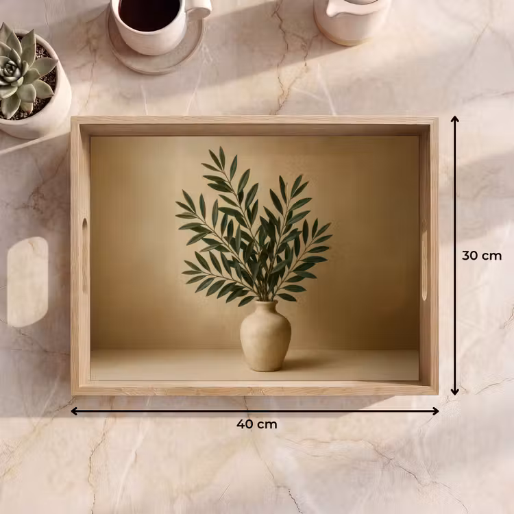 Tablett - Vase - Olivenzweige - Blätter - Beige — 7
