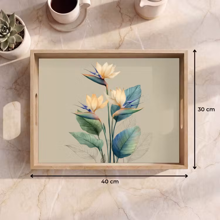 Tablett - Paradiesvogelblüten - Blaugrüne Blätter - Beige — 7