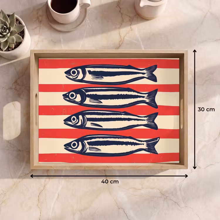 Tablett - Sardinen - Rot und beige gestreift — 7