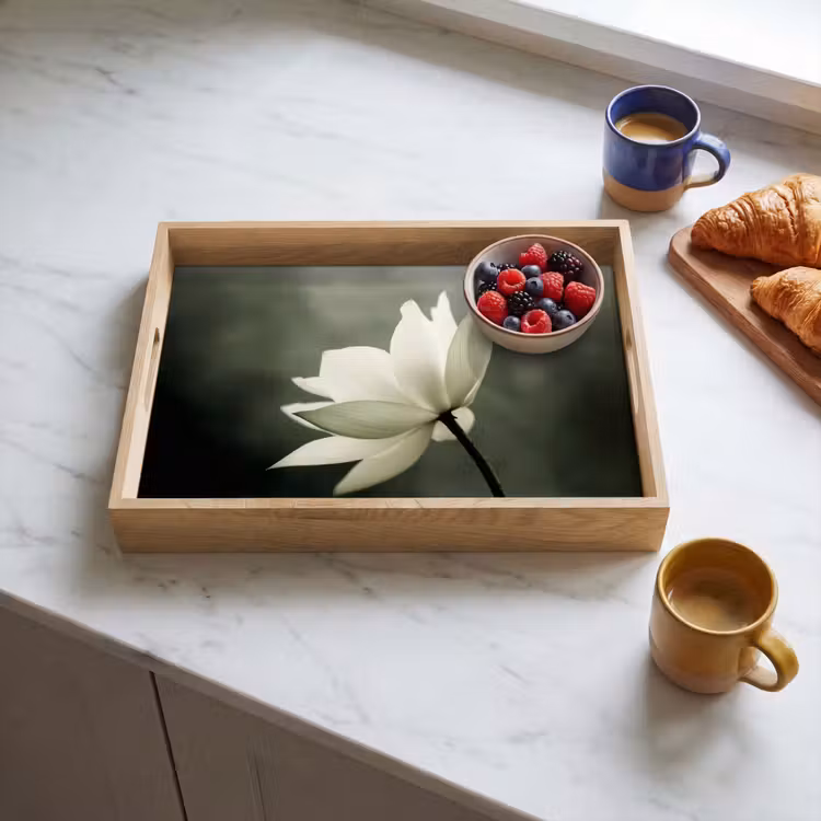 Tablett - Weiß - Lotus - Dunkel - Blume — 3