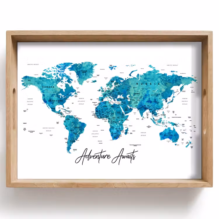 Tablett - Weltkarte - Blau - Farbenfroh — 1