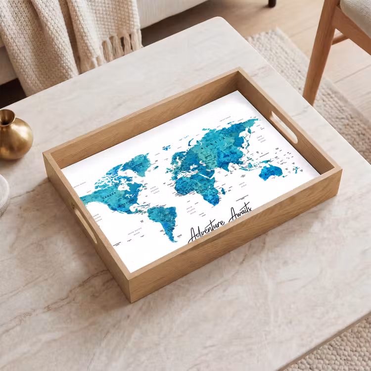 Tablett - Weltkarte - Blau - Farbenfroh — 2