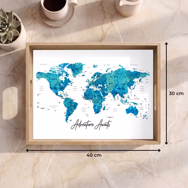 Tablett - Weltkarte - Blau - Farbenfroh — 7