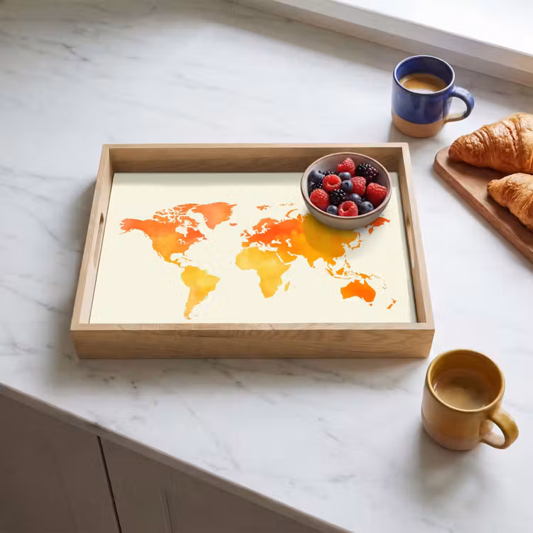 Tablett - Weltkarte - Orange - Farbenfroh — 3