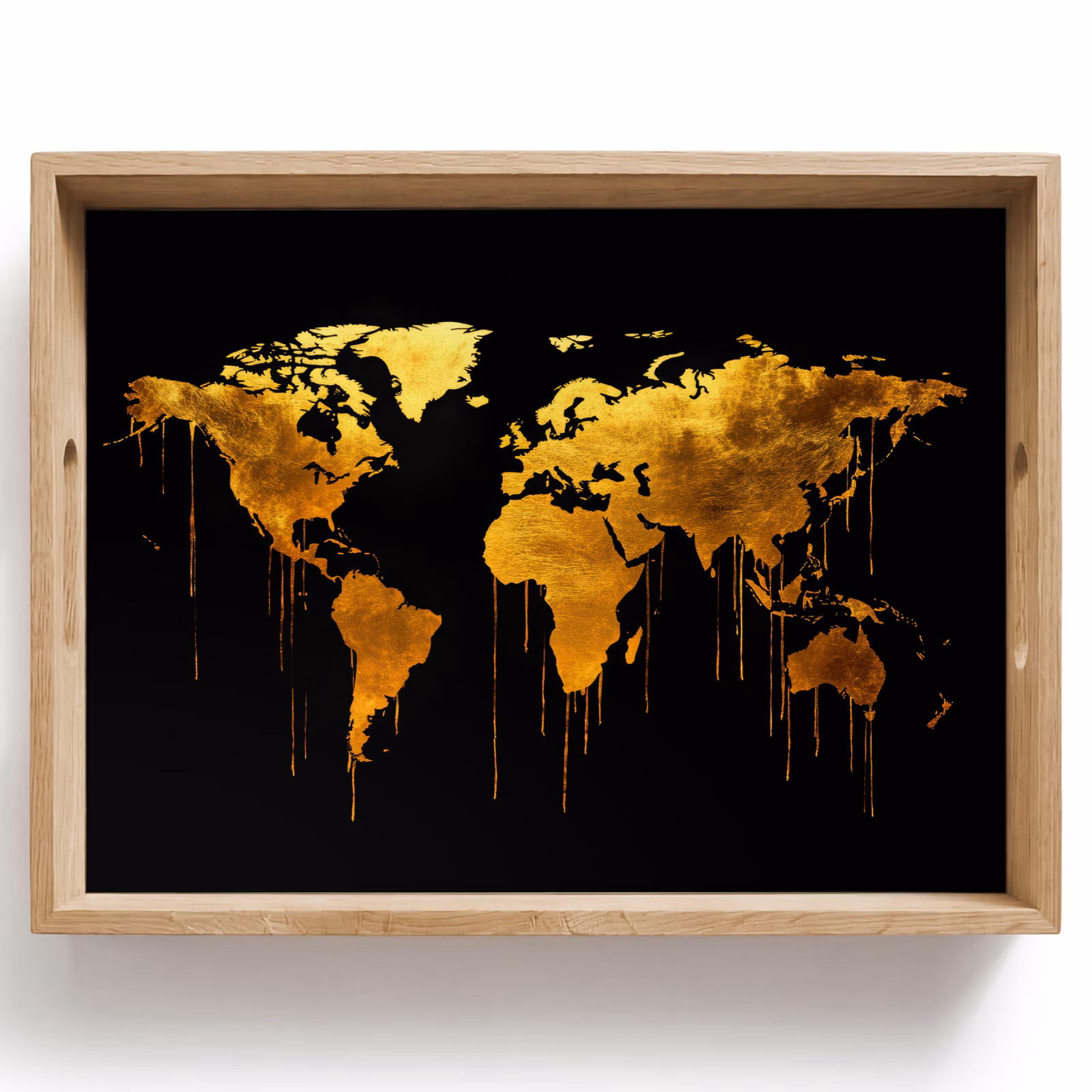 Tablett - Weltkarte - Gold - Tropfend - Schwarz — 1