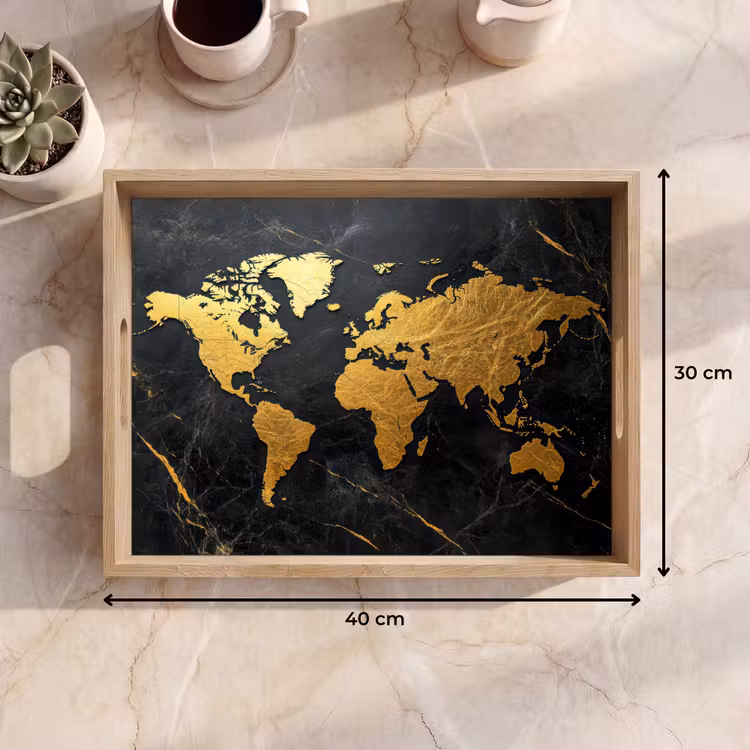 Tablett - Weltkarte - Gold - Marmor — 7
