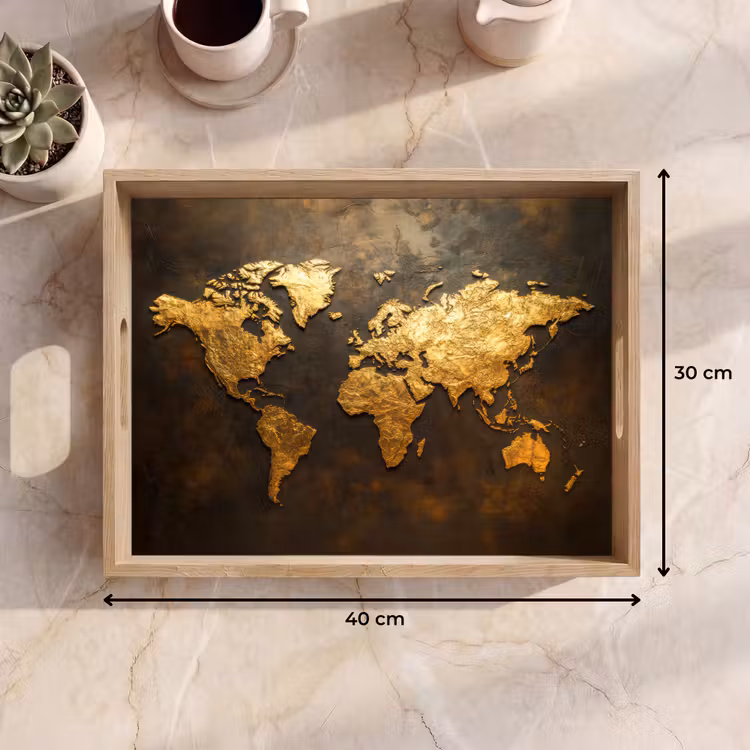 Tablett - Weltkarte - Gold - Rost — 7