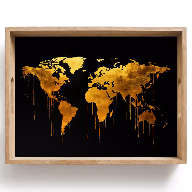 Tablett - Weltkarte - Gold - Tropfend - Schwarz — 1