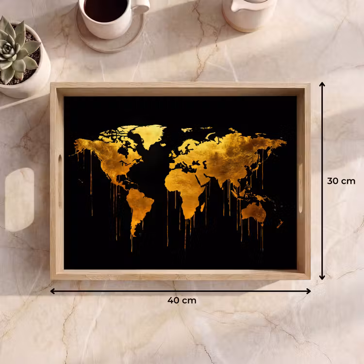 Tablett - Weltkarte - Gold - Tropfend - Schwarz — 7