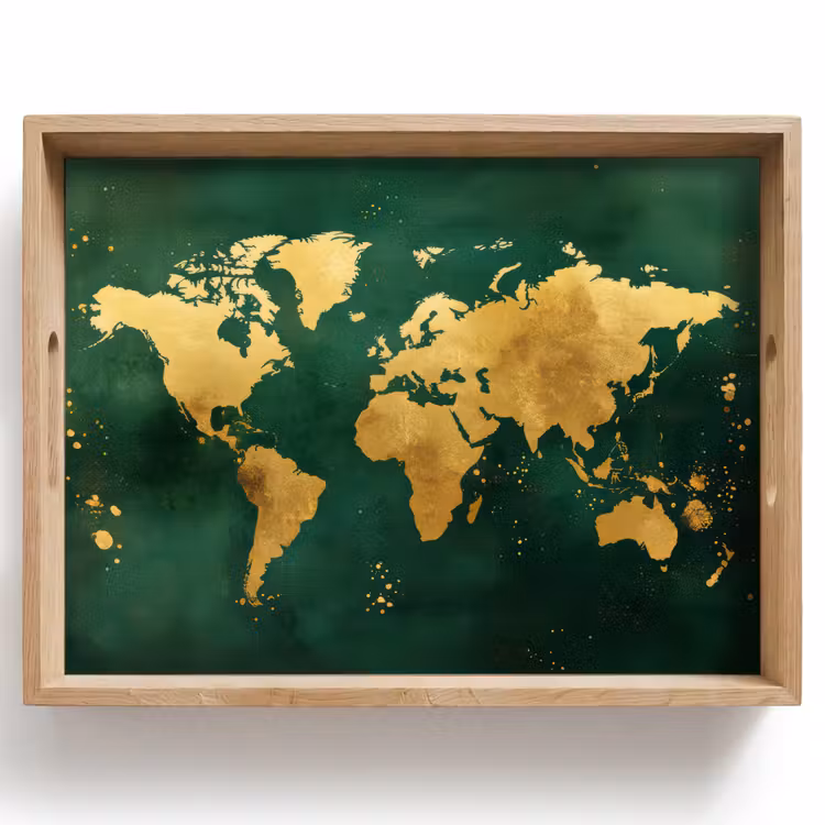 Tablett - Weltkarte - Grün - Gold — 1