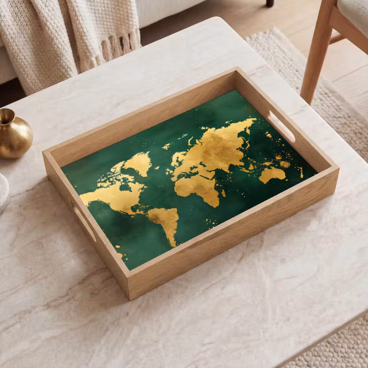 Tablett - Weltkarte - Grün - Gold — 2