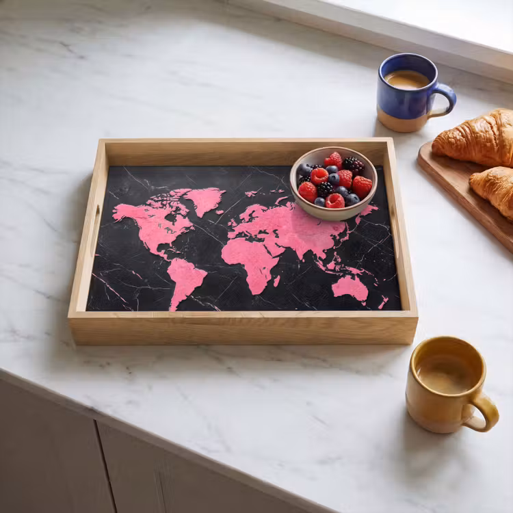 Tablett - Weltkarte - Rosa - Marmor — 3