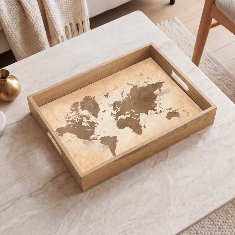 Tablett - Weltkarte - Beige - Braun — 2