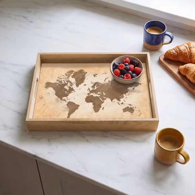 Tablett - Weltkarte - Beige - Braun — 3
